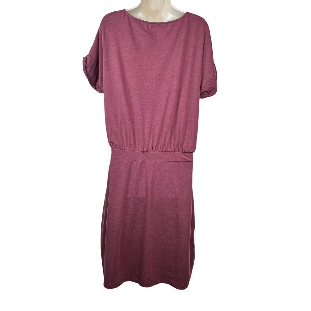 GARNET HILL Organic Cotton Short-Sleeve Tie-Waist Dress in Burgundy Womens Large - Picture 6 of 9